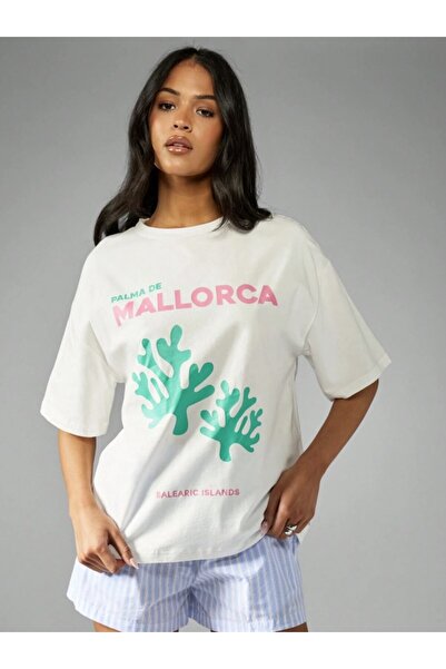 Kaptins Women's White T-Shirt Mallorca Printed T-Shirt