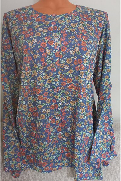 Anne Er Clothing Paper Print Combed Cotton Blouse Long Sleeve Front Buttoned Patterned