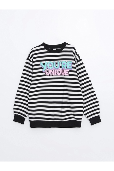 LC Waikiki LCW Kids Black Crew Neck Κοριτσίστικο χοντρό φούτερ