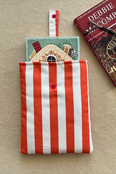 Outlet Çarşım Striped Fabric Padded Book Cover with Snap Closure Book Lover Gift