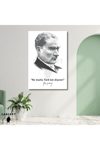 GAAGART Tekli Dikey Kanvas Makam Panosu Atatürk Sözleri Siyah Beyaz Ne mutlu ...