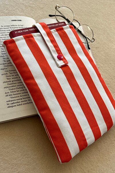 Outlet Çarşım Striped Fabric Padded Book Cover with Snap Closure Book Lover Gift