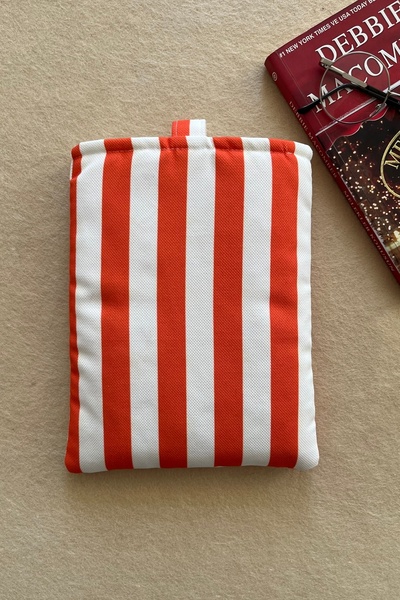 Outlet Çarşım Striped Fabric Padded Book Cover with Snap Closure Book Lover Gift