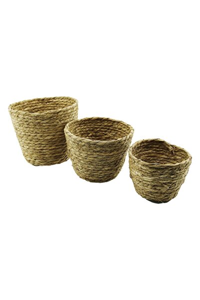 Go İthalat 3 Round Wicker Organizer Baskets D: 15-18-20cm - H: 11-14-16cm (5273)