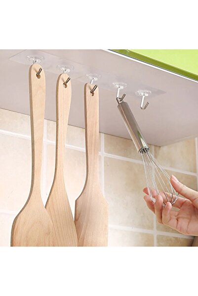 Go İthalat Super Strong Adhesive Waterproof Transparent Hanger Set of 5 Reusable Hooks (5273)