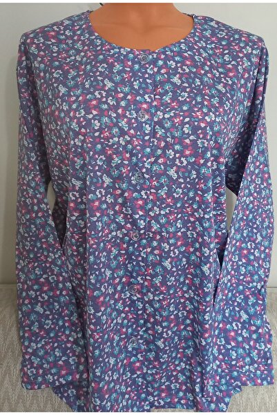 Anne Er Clothing Paper Print Combed Cotton Blouse Long Sleeve Front Buttoned Patterned