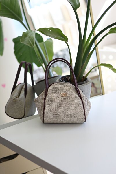 Moom Bag Women's Burgundy Straw Textured Double Handle Strap Shoulder Bag