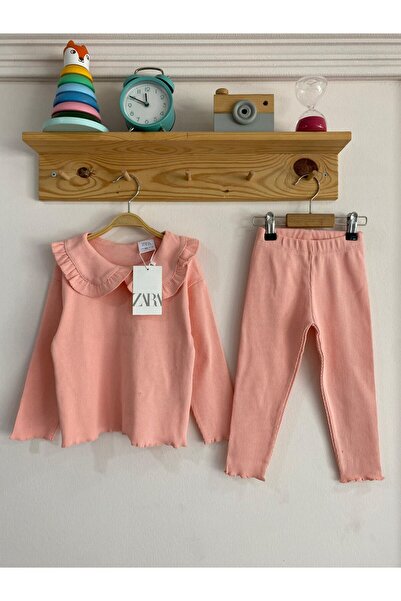 Kids Fitilli Kumaş Somon Rengi Alt-Üst Takım