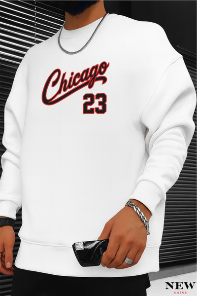 New Shine سويت شيرت شيكاغو 23 مطبوع برقبة دائرية