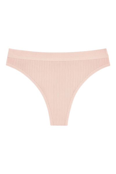 LİBELLA İÇ GİYİM Women's Beige-Pink Ribbed Brazilian Thong Cotton Lycra Panties 2-Piece Eco Pack