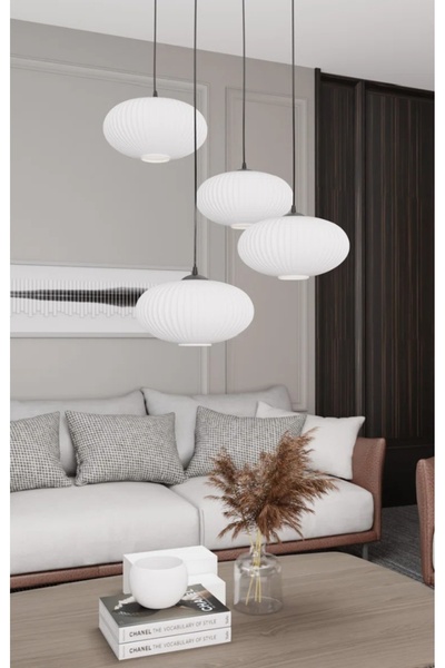 demet habek mylights Mylights Mat Opal Beyaz 4’lü Sarkıt Avize Elips Cam Mode...