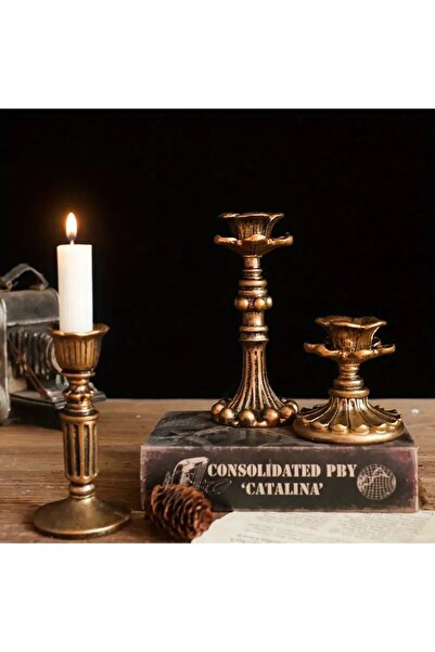 Zigzag Home 3 Adet Klasik Antika Siyah Gold Şamdan Mumluk, Vintage Nostaljik Dekoratif Süsler, Aksesuar Set