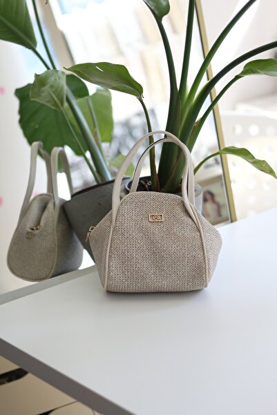 Moom Bag Women's Cream Straw Textured Double Handle Strap Shoulder Bag