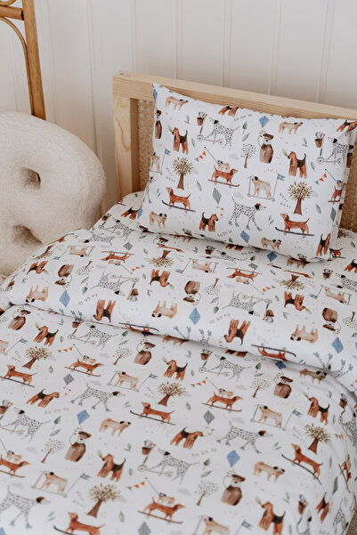 Lollie Baby&Kids Baby Crib, Park Bed (70X110 cm) Duvet Cover & Sheet Set, Cotton Satin - Dogs