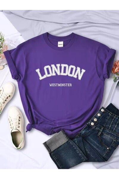 l'eivor تي شيرت قطني نسائي مطبوع من لندن وستمنستر