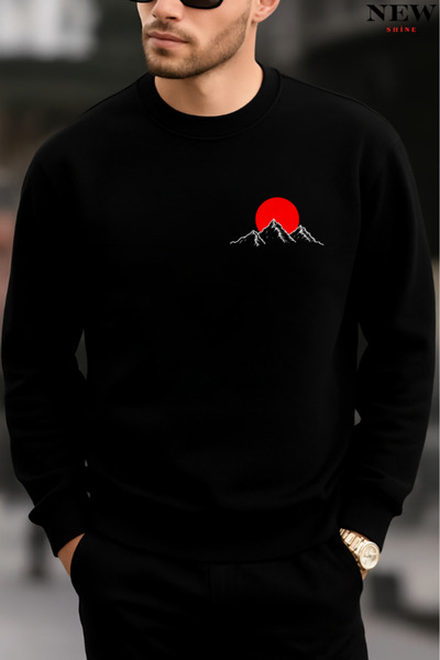 New Shine سويت شيرت برقبة دائرية مطبوع عليه الجبل الأحمر