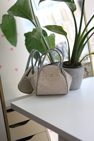 Moom Bag Women's Mint Green Straw Textured Double Handle Strap Shoulder Bag