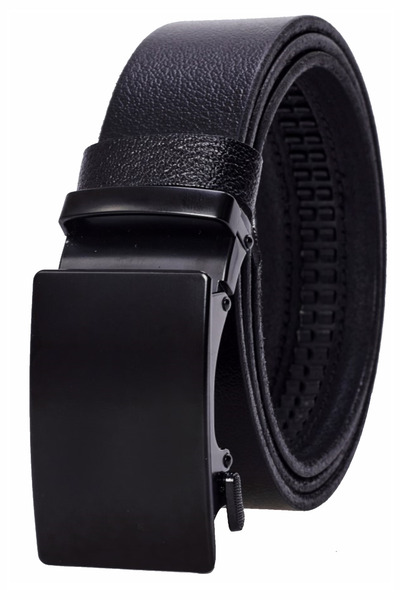 derikem Automatic Buckle, No Hole, 100% Genuine Buffalo Leather Classic Men's Belt with Brown Stripe