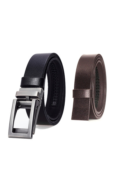 derikem Automatic Buckle, No Hole, 100% Genuine Buffalo Leather Classic Men's Belt with Brown Stripe