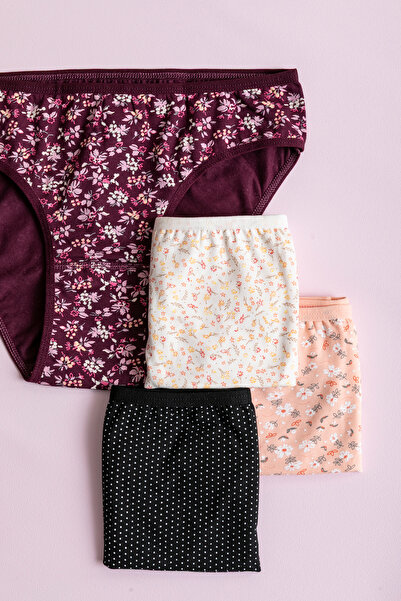 SATENIA LINGERIE Γυναικεία εσώρουχα μπικίνι από βαμβακερό λύκρα με σχέδια, συσκευασία 4 τεμαχίων