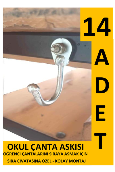mintikbirler Okul Çanta Askısı 14 Adet - Plastiksiz Kanca Çengel Duvar Sıra D...