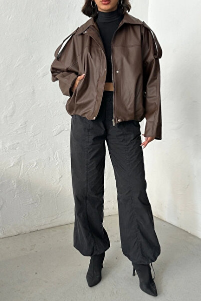 Jaglion Новий сезон Жіноча куртка-бомбер у смужку, коричнева шкіра