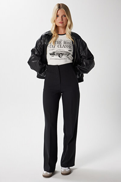 Ritnice Kadın Glen Tok Dokulu Filetolu Kancalı Siyah Palazzo Pantolon 2001