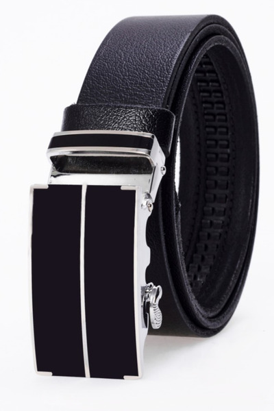 derikem Automatic Buckle, No Hole, 100% Genuine Buffalo Leather Classic Men's Belt with Brown Stripe
