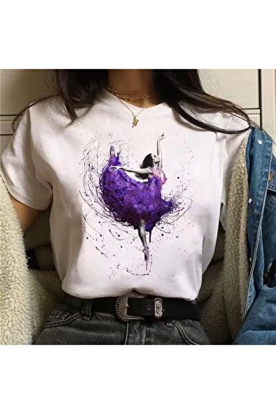 l'eivor Tricou din bumbac pentru femei cu imprimeu special Ballerina