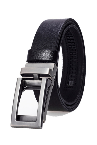 derikem Automatic Buckle, No Hole, 100% Genuine Buffalo Leather Classic Men's Belt with Brown Stripe