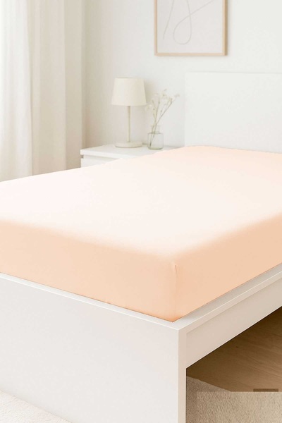 merland benvecocuk Double Size Plain Combed Cotton 100% Cotton Fitted Sheet 180X200 Newsheet Salmon