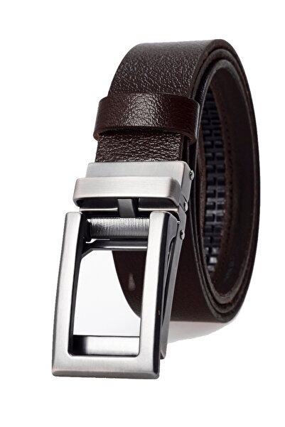 derikem Automatic Buckle, No Hole, 100% Genuine Buffalo Leather Classic Men's Belt with Brown Stripe