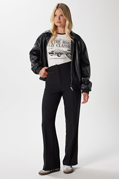 Ritnice Kadın Glen Tok Dokulu Filetolu Kancalı Siyah Palazzo Pantolon 2001