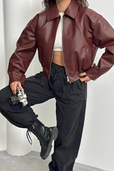 Jaglion New Season Trend Bomber Belted Leather Jacket