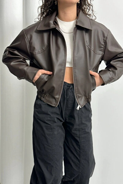 Jaglion Δερμάτινο μπουφάν με ζώνη New Season Trend Bomber