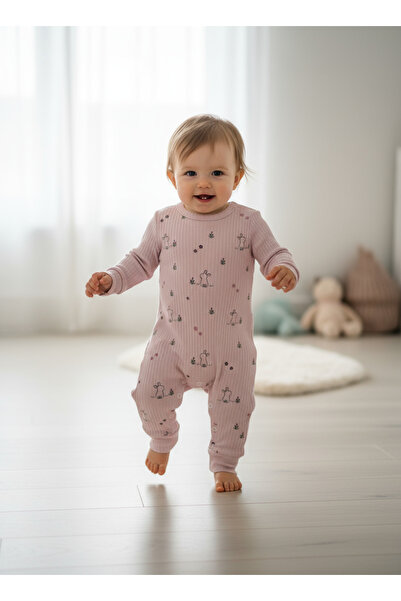 Lindakids Fitilli kumaş % 100 Pamuk Çıt Çıt Kapamalı Mevsimlik Bebek Tulum