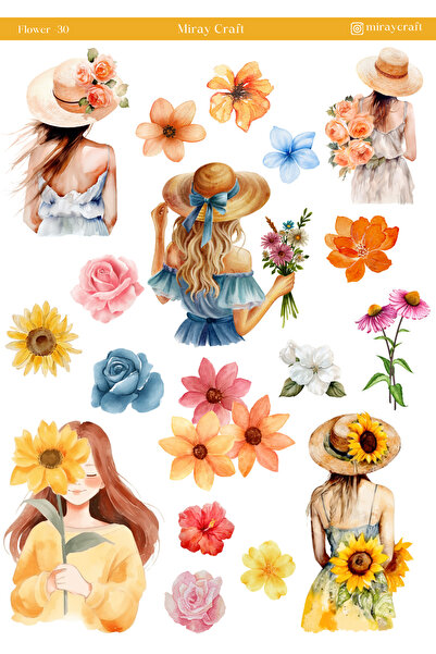 MirayDesign 1 list naljepnica sa cvetnom tematikom 12*17 cm / album za izdvoj...