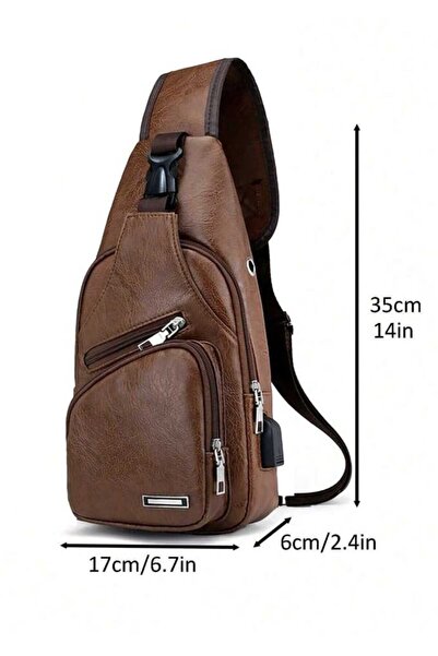Fstyle Men's Hanging Bag, Leather Hanging Bag with USB Charging Port, Waterproof, Multi-Pocket