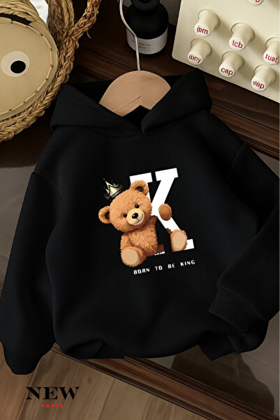 New Shine سويت شيرت للأطفال بغطاء للرأس مطبوع عليه دمية دب