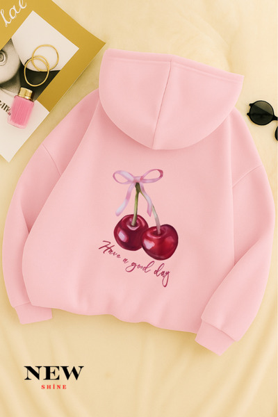 New Shine Детска суитшърт с качулка и черешови мотиви