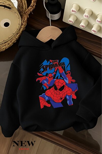 New Shine سويت شيرت بقلنسوة للأطفال مطبوع عليه سبايدر مان