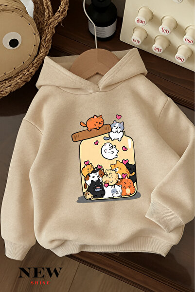 New Shine Детска суитшърт с качулка и принт на коте
