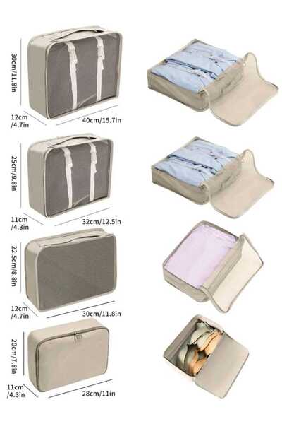 Fstyle 9-Piece Beige Luggage Organizer Set