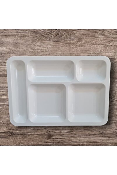 BİODATA %100 Kırılmaz 4 lü Melamin 5 Bölmeli Tabldot Yemek Servis Tabağı - 40x28 cm Beyaz