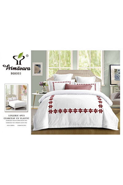 FIONNA.RO Lenjerie Din Bumbac Tip Finet Premium Cu Elastic - Rosu Traditional