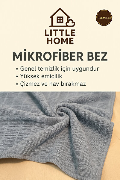 Little Home Mikrofiber Mikrofiber Kareli Genel Temizlik Bezi Gri Renk 40*40 Cm
