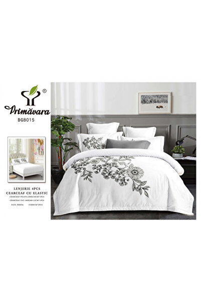 FIONNA.RO Lenjerie Din Bumbac Tip Finet Premium Cu Elastic - Alb Margareta