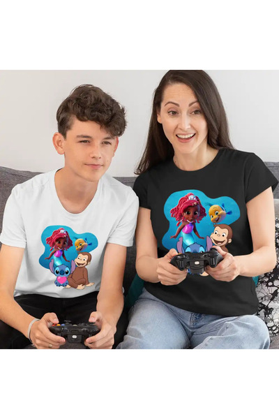 OEM Women's T-Shirt Curious George Ariel Stitch Monkey Drawings