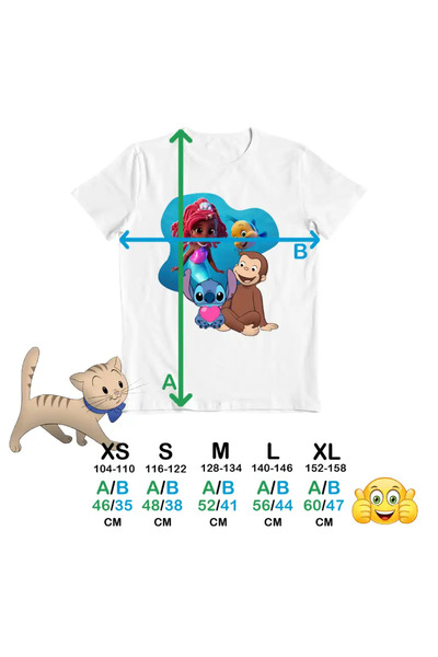 OEM Kids Girls' T-Shirt Curious George Ariel Stitch Monkey Cartoon