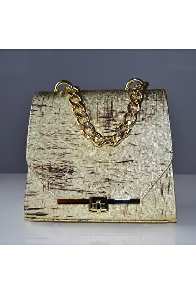 Zea Geanta Mini Chain Piele Naturala aurie lucrata manual